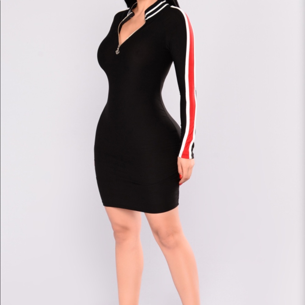Red & White Striped Black Mini Dress